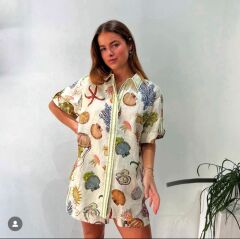 KISA KOLLU KETEN KUMAŞ ŞORTLU TAKIM