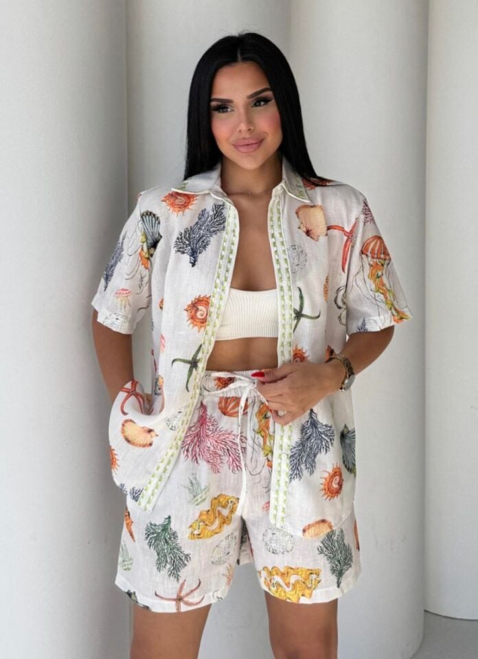 KISA KOLLU KETEN KUMAŞ ŞORTLU TAKIM