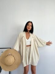 BONCUK DETAY KİMONOLU ŞORTLU TAKIM