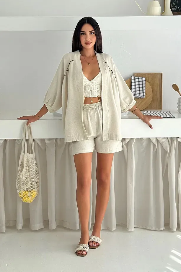 BONCUK DETAY KİMONOLU ŞORTLU TAKIM