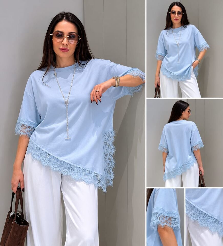 KADIN DANTEL DETAYLI ASİMERİK T-SHIRT