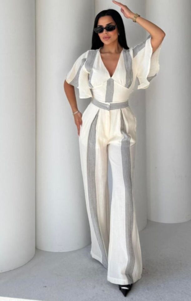 ÇİZGİLİ CROPLU PANTOLON MUSLİN TAKIM