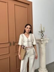 ÇİZGİLİ CROPLU PANTOLON MUSLİN TAKIM