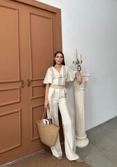 ÇİZGİLİ CROPLU PANTOLON MUSLİN TAKIM