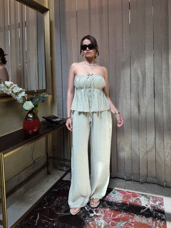 SALAŞ STRAPLEZ BLUZ PANTOLON TAKIMI