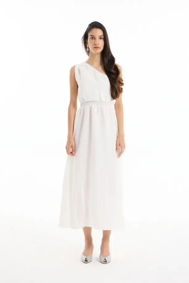 TEK OMUZ MİDİ ELBİSE