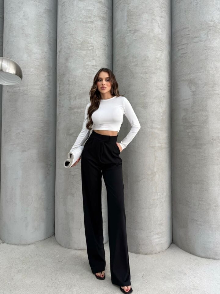 SİYAH CIRTLI PALAZZO PANTOLON