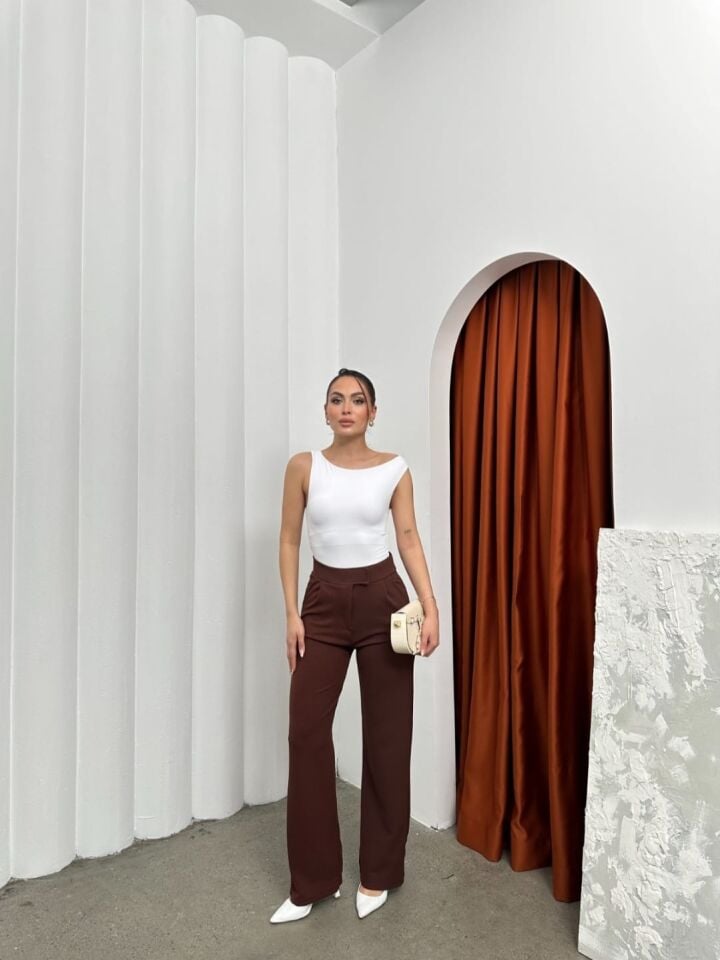 KAHVERENGİ CIRTLI PALAZZO PANTOLON