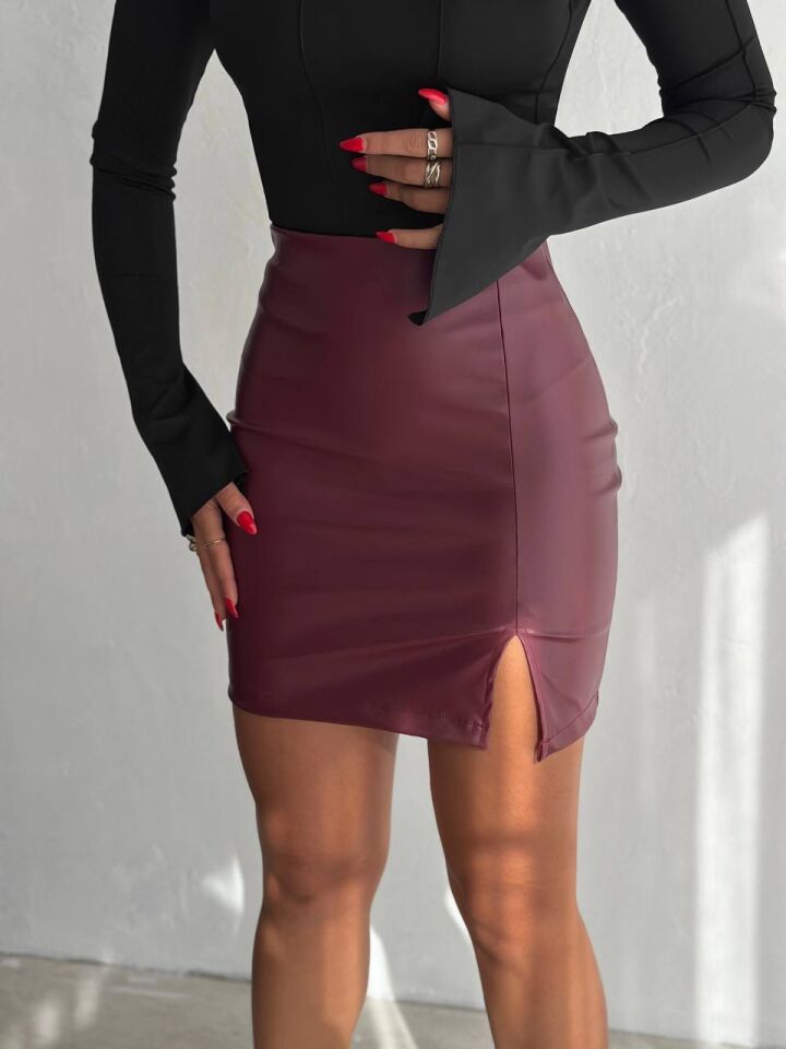 YIRTMAÇLI DERİ ETEK