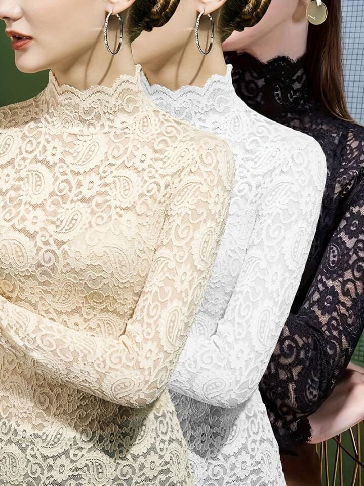 BOĞAZLI DANTEL DETAYLI BLUZ