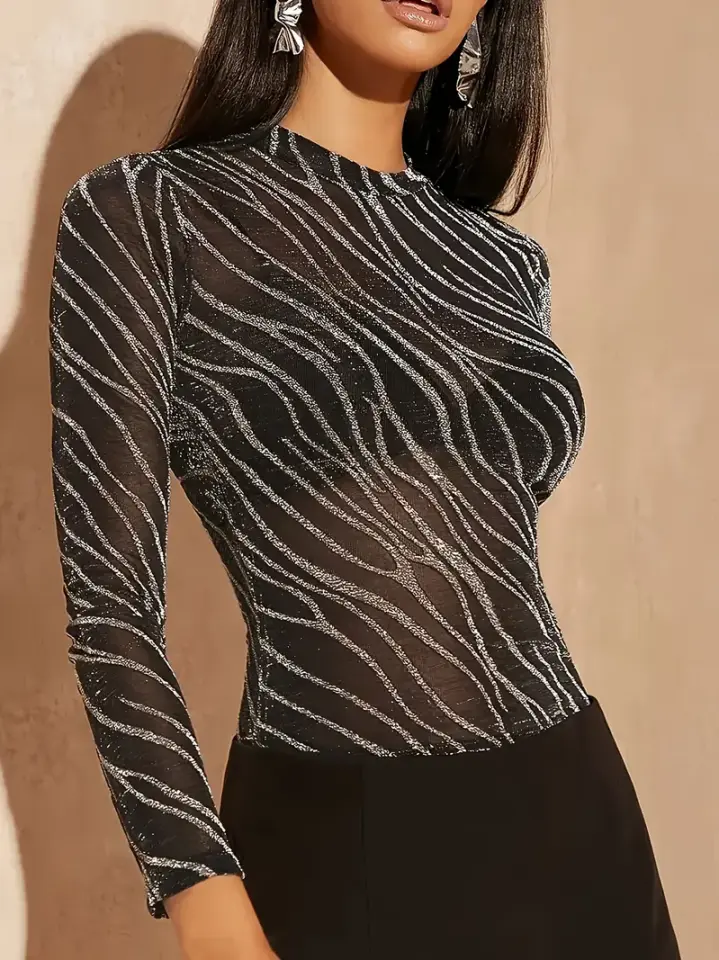 YARI ŞEFFAF MERMER BASKILI BLUZ